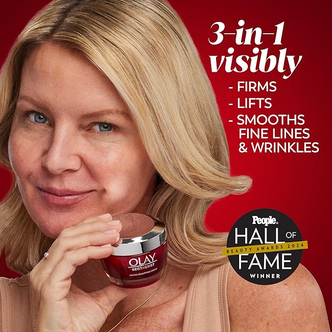 Olay Face Moisturizer, Regenerist Micro-Sculpting Cream for Women, Fragrance-Free Hydrating Anti-Aging, Anti-Wrinkle, Firming Skin Care Hyaluronic Acid, Niacinamide, Amino Peptides, 1.7 Oz (Pack of 3)