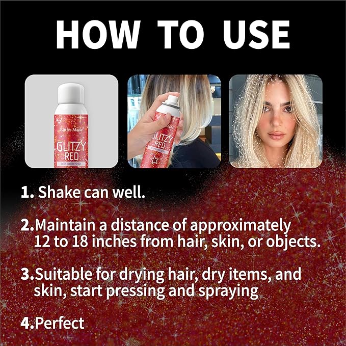 Hair Glitter Body Glitter Spray, 150ML Glitter Hairspray Holographic Red Glitter Spray for Hair and Body, Hair Glitter for Kids Women, Body Shimmer Festival Makeup 4.2 Fl Oz