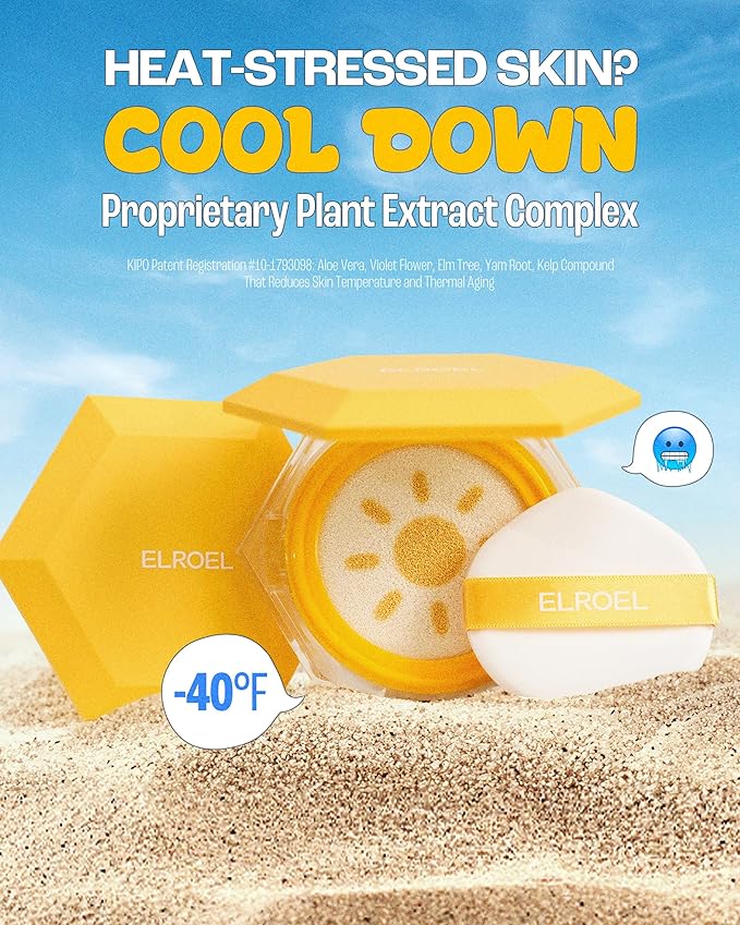 ELROEL Pang Pang Big Sun Cushion Plus - Broad Spectrum SPF50+ PA++++ Korean Sunscreen Cushion for Face & Body - Hypoallergenic & Lightweight Sun Cream, No White Cast (0.88 oz)