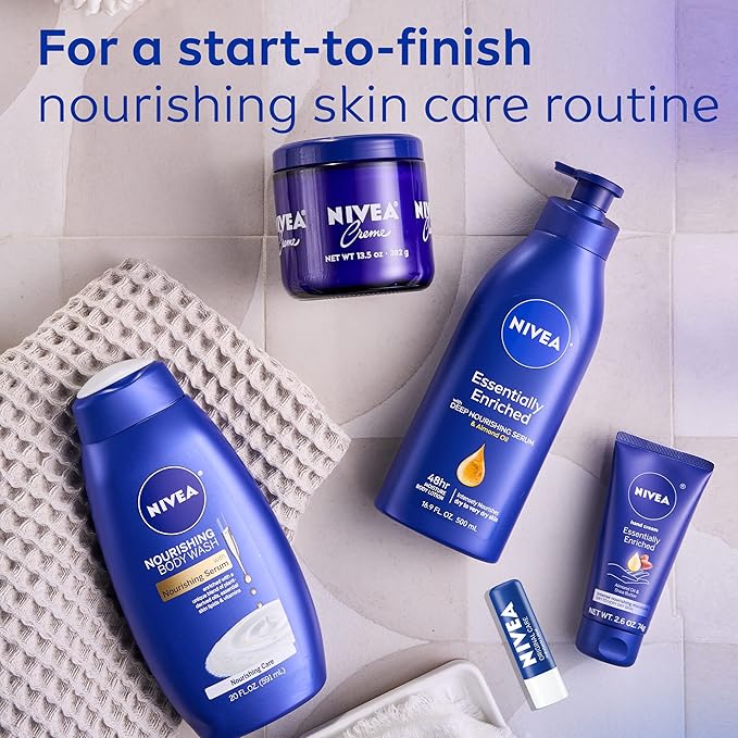 NIVEA Essentially Enriched Body Lotion for Very Dry Skin with Hyaluronic Acid, Almond Oil and Deep Nourishing Serum, 72-Hour Body Moisturizer, 16.9 Fl Oz Pump Bottle (Pack of 2)