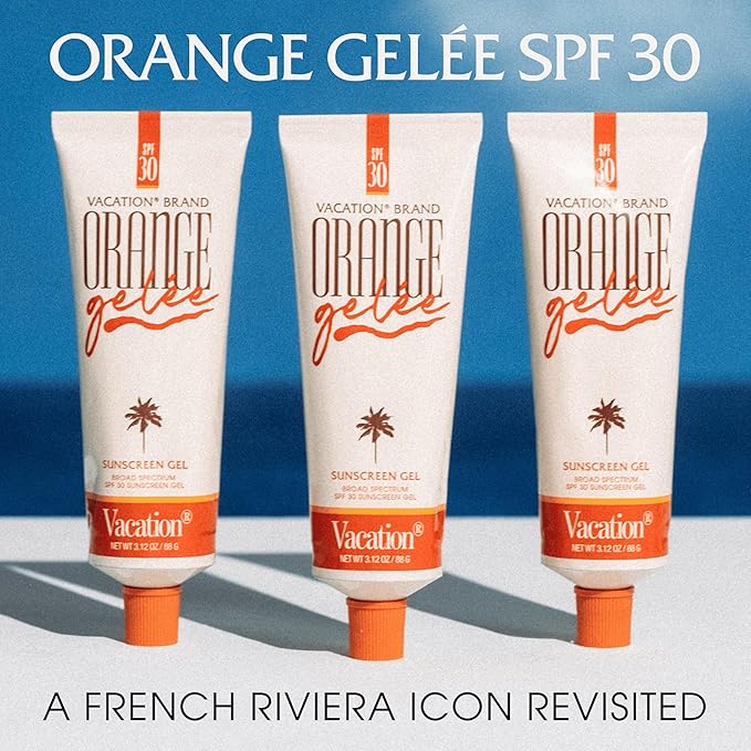 Vacation Orange Gelée SPF 30 Sunscreen Gel, Hydrating Balm-to-Oil Sunscreen, Mineral-Oil Free, Water-Resistant, Travel Size, 3.12 Oz. (Pack of 3)
