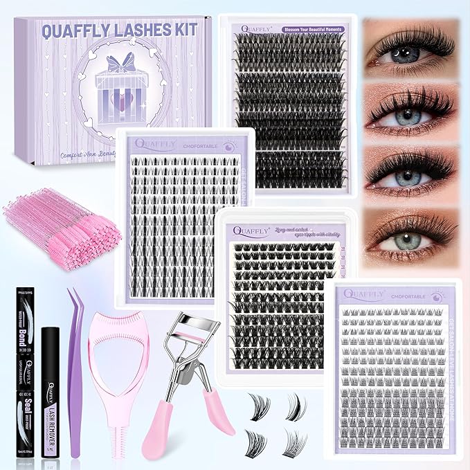 Lash Extension Kit 762 PCS Mixed Style DIY Lash Extension Kit With Lash Bond&Seal Remover Tweezer Mascara Shield Lash Curler and Brush for Self Application At Home