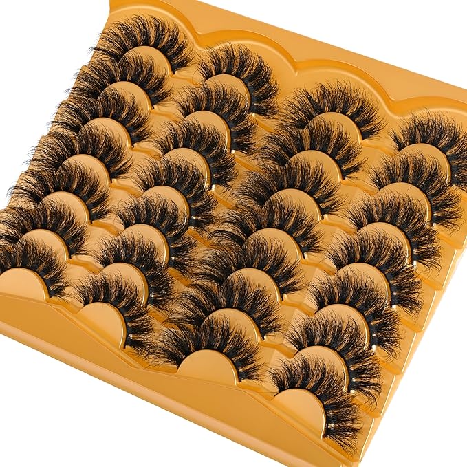 Lashes 20MM False Eyelashes Volume Faux Mink Lashes 14 Pairs Pack Dramatic Fake Eyelashes Wispy Cat-Eye Look Waterproof Strip Lashes That Look Like Extension, by TIMELABS