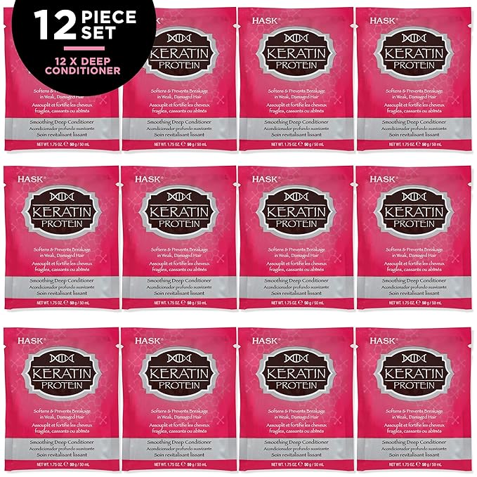 HASK Keratin Smoothing Deep Conditioner Treatments for all hair types, color safe, gluten-free, sulfate-free, paraben-free - Pack of 12