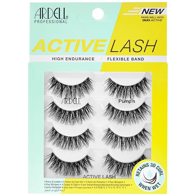 Ardell Active Lash - Pump’n, False Eyelashes, Sweat-Proof Strip Lashes, Water-Resistant, Lightweight, 4 Pairs, 1 Pack