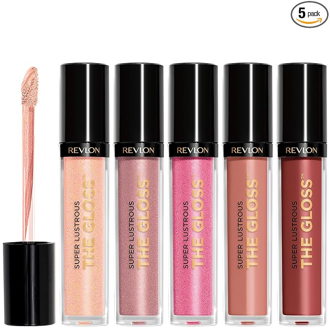 Revlon Super Lustrous The Gloss, 5 Piece Lipgloss Gift Set, Non-sticky High Shine Color in Cream & Pearl Finishes, Pack of 5, 0.75 Fl Oz