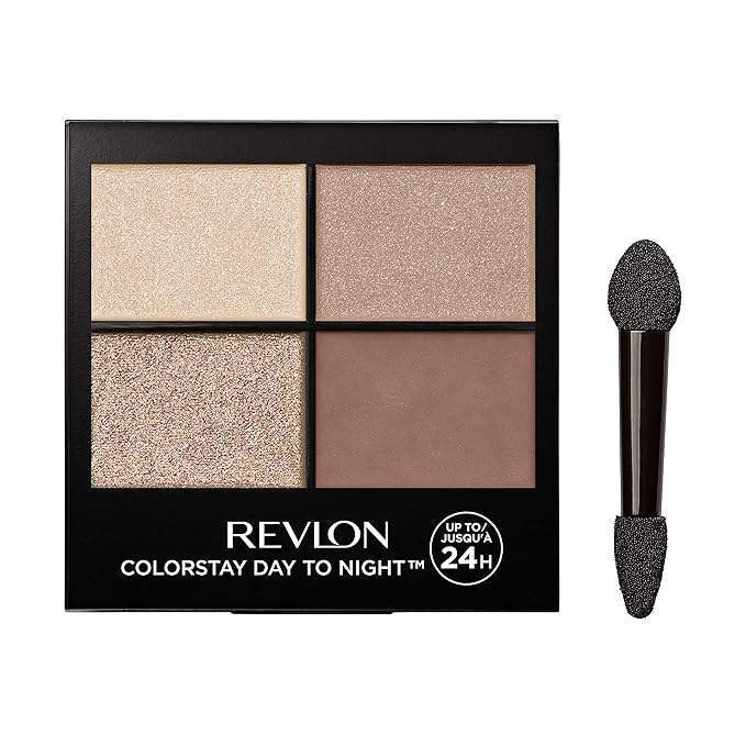 Revlon ColorStay Day to Night Eyeshadow Quad, Longwear Shadow Palette with Transitional Shades and Buttery Soft Feel, Crease & Smudge Proof, 500 Addictive, 0.16 oz