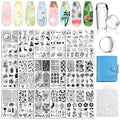 Biutee Nail Stamping Plates Set 15PCS Nail Art Stamper Scraper Nail Art Stamping Kit with Storage Bag Gift Box Nail Stamp Template Kit Lace Flower Butterfly Star Holiday Design