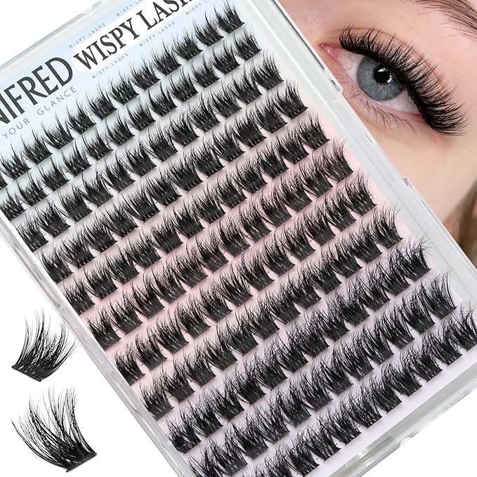 Natural Lash Clusters 3D Wispy Cluster Eyelash Extensions Fluffy Eyelash Clusters Light Volume Lash Extensions DIY 10-16mm Eyelashes Thin Band Hyrid Individual Lashes by Winifred