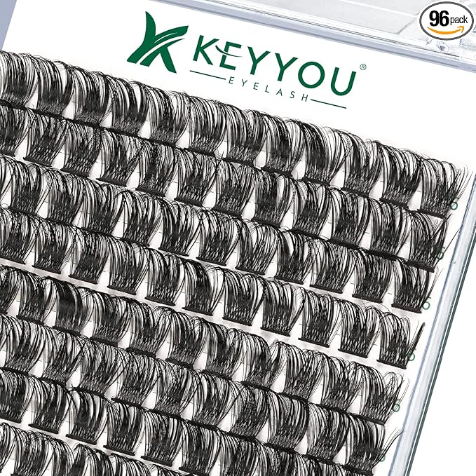 Lash Clusters,96 Pcs Cluster Lashes D Curl 16mm DIY Lash Extensions Eyelash Clusters,KEYYOU Volume Wispy Individual Lashes Soft&Comfortable Easy DIY at Home(Y06,D-16mm)