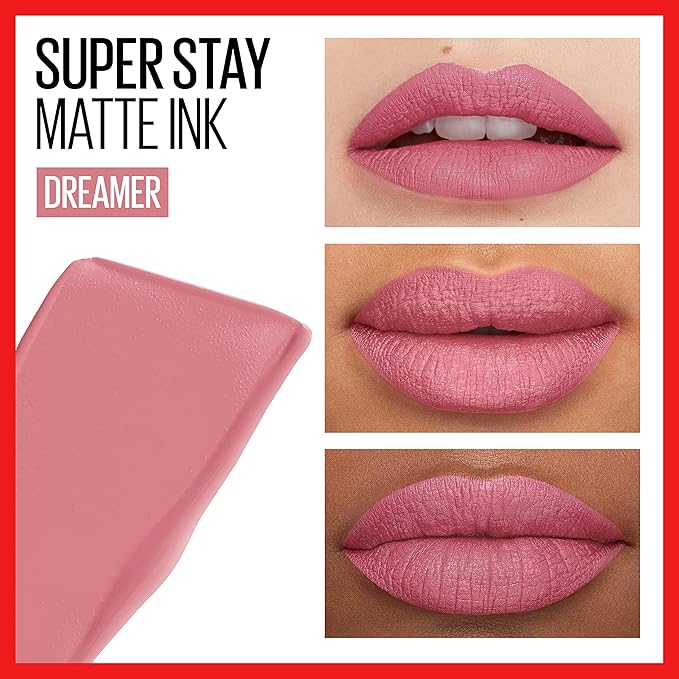 MAYBELLINE Super Stay Matte Ink Liquid Lipstick Makeup Long Lasting High Impact Color Up to 16H Wear Dreamer Warm Pink Neutral and Revolutionary Light Mauve Pink