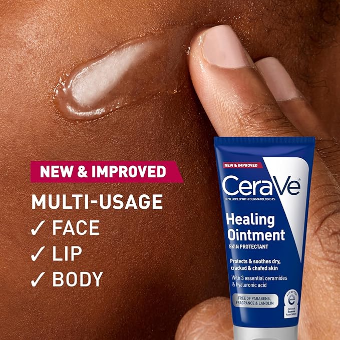 CeraVe Healing Ointment, Hydrating Skin Protectant With Petrolatum, Hyaluronic Acid & Ceramides, Face & Body Skin Barrier Repair For Cracked, Chafed, Dry Skin, Fragrance Free & Lanolin Free, 3 Oz