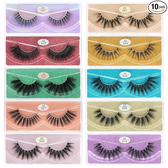 FARRED Wholesale False Lashes 10 Pairs 10 Styles Medium Length Vegan Eyelashes Fluffy Volume Strip Lashes Bulk 10 Portable Boxes Fake Eyelashes Mixed Natural Look 3D Faux Mink Lashes (mix 10pairs)