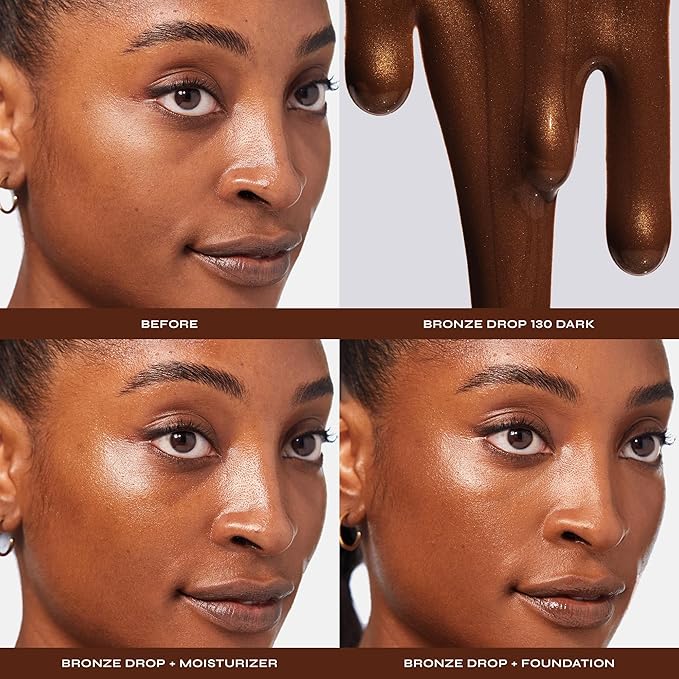Milani Bronzer- Sun Kiss Bronzing Drops, Conceal + Perfect Liquid Bronzer for Sheer, Weightless Coverage & Hydration enriched with Peptides & Tripeptides - Dark