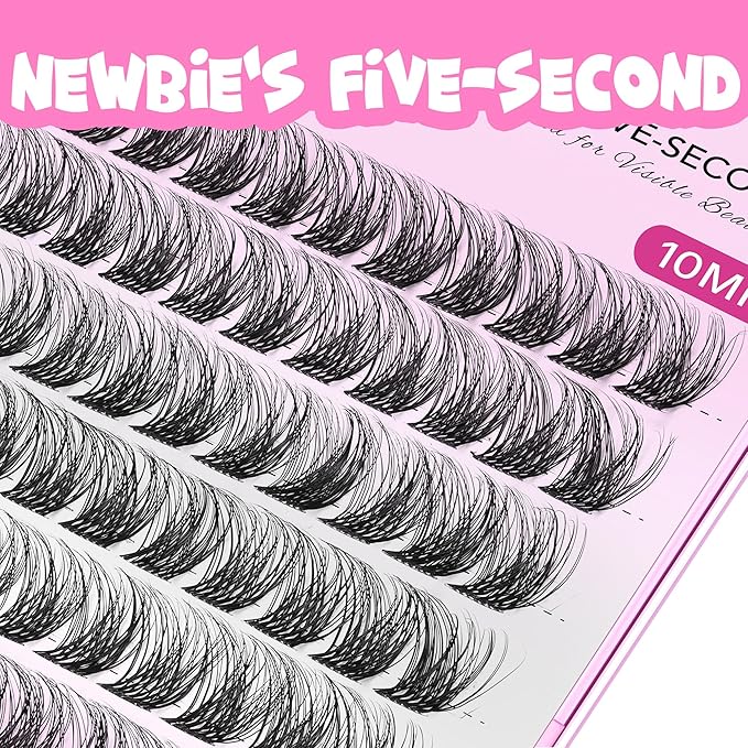VEYESBEAUTY Lash Clusters Individual Eyelash Extensions Thin & Invisible Band DIY False Eyelashes for Self-application Newbie's Five-Second Series Wispy Lash Tray, Boldeye 10mm Single Length