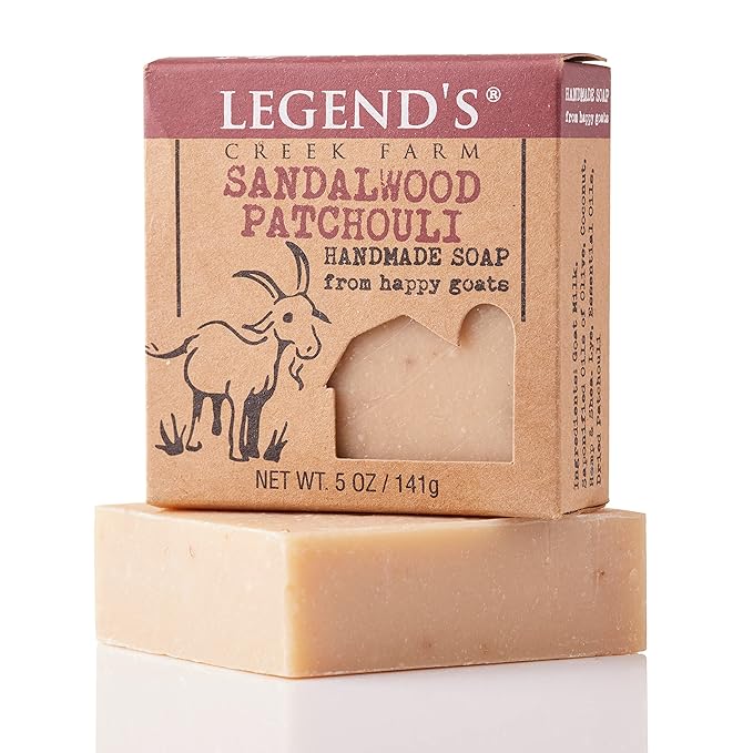 Legend's Creek Farm Goat Milk Soap - Cleansing Moisturizing Bar for Hands and Body - 5 Oz Creamy Lather, Nourishing, Gentle Natural Soap for Sensitive Skin (Sandalwood Patchouli, Pack of 2)