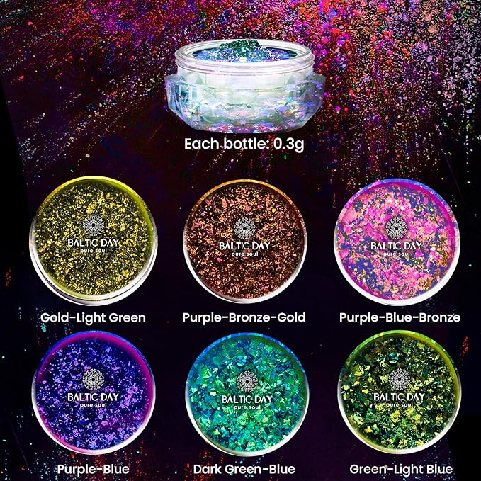 BALTIC DAY - 6 Chameleon Flakes - Chameleon Flakes for Resin - Color Shift Mica Pigment Powder for Epoxy Resin - Chrome Flakes for Tumblers, Molds, Nail Art, Eyeshadow, Makeup – Nr2