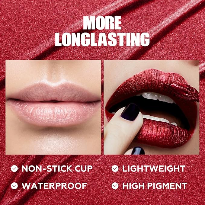 FOCALLURE Metallic Liquid Lipstick,Non Stick Cup Lip Gloss,High Impact Lip Color with Transfer-proof Wear,Long Lasting & Waterproof Lipstick Makeup for Women,YoungLust