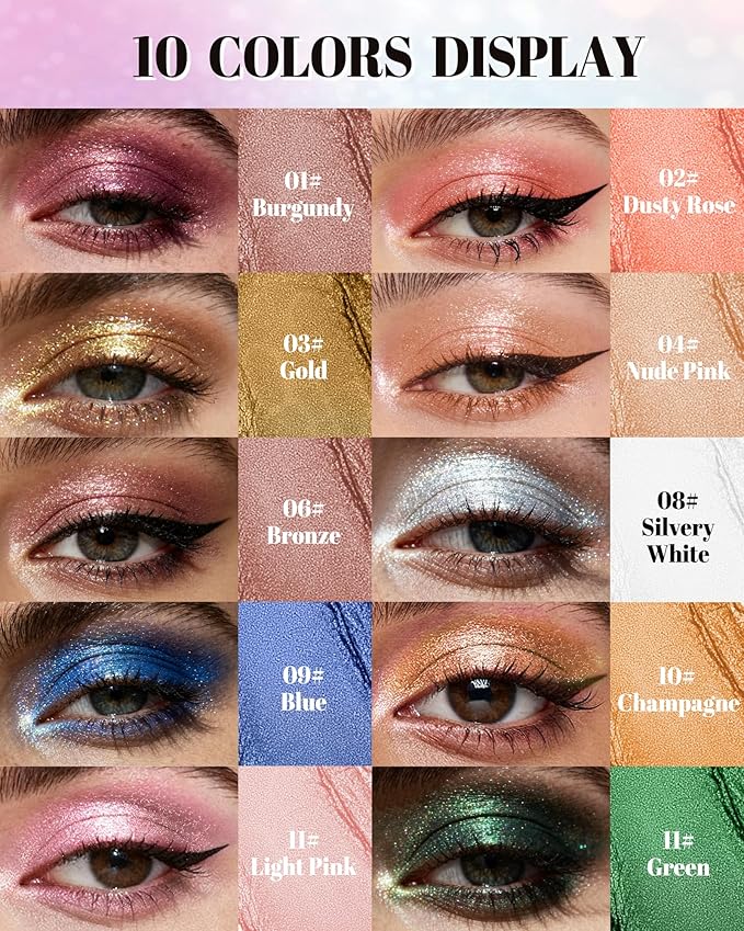 Glitter Eyeliner & Eyeshadow Stick 2 in 1, Silver Metallic Shimmer Eyeshadow Stick, Twist-Up Built in a Sharpener White Eyeliner Pen, Waterproof Creamy Eye liner Makeup for Women Christmas - 08 White