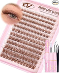 Natural Brown Lash Clusters Kit Wispy Eyelashes Clusters Kit C Curl Cluster Eyelash Extensions 10-16mm Cluster Lashes DIY Eyelash Clusters Waterproof Individual Lashes Extension Kit with Brush