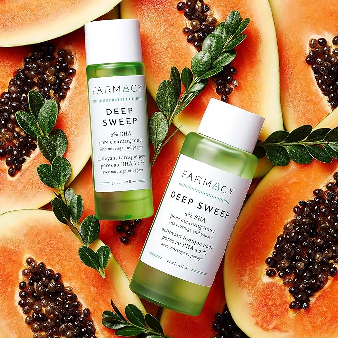 Farmacy 2% Salicylic Acid Toner for Face - Deep Sweep Gentle BHA Exfoliant for Oily Skin - Refines Texture with Papaya Enzymes & Moringa Water for a Healthy-Looking Complexion (50ml)