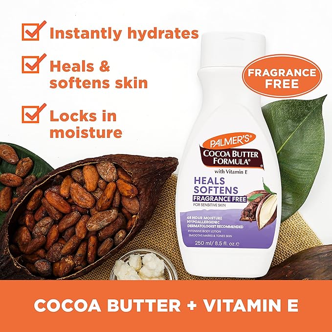 Palmer's Cocoa Butter Formula Daily Skin Therapy Fragrance Free Lotion for Dry Skin, Unscented Body Lotion, Flip Cap Bottle, 8.5 Fl Oz