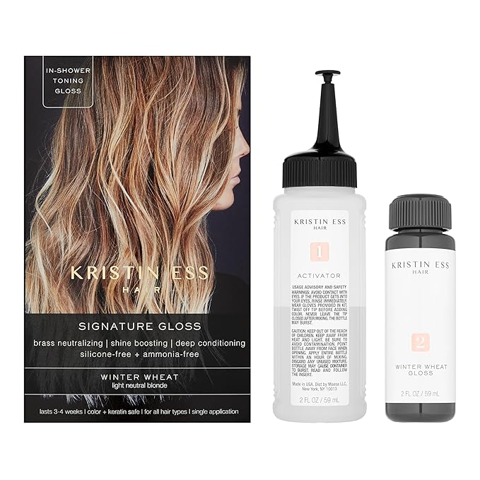 Kristin Ess Hair Gloss in Winter Wheat Light Neutral Blonde - 4 Wk Semi Permanent Hair Color for Women - Light Blonde Color Depositing Conditioner & Toner for Vibrant Color + Shine - Hair Dye Glaze