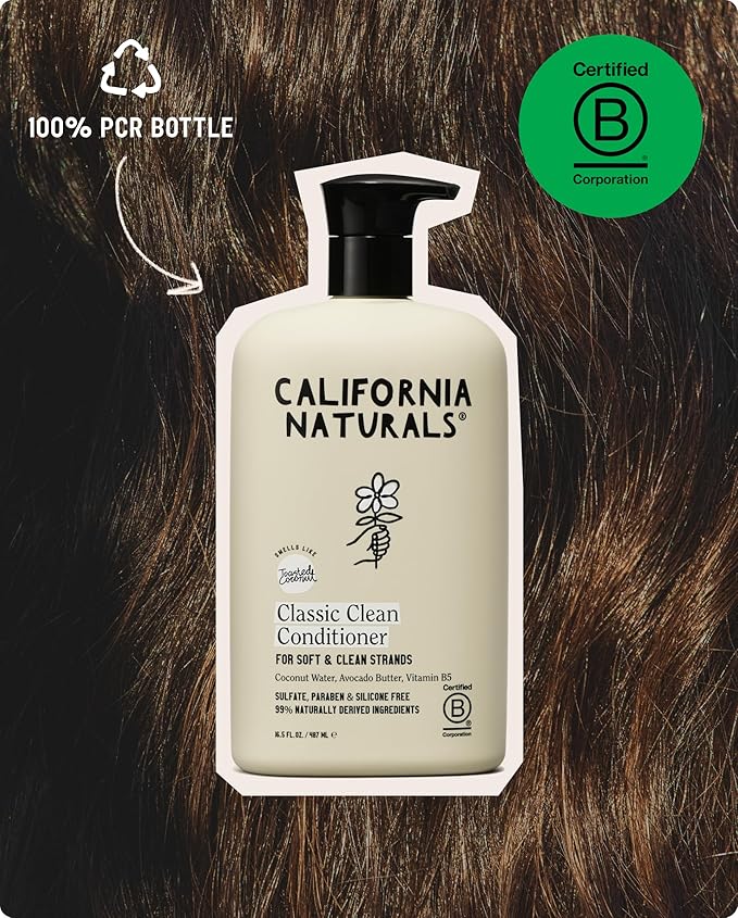 California Naturals Classic Clean Toasted Coconut Conditioner with Coconut Milk, Vitamin B5, Natural, Vegan, Paraben & Sulfate Free, Color Safe Conditioner, All Hair Types, 20 fl oz
