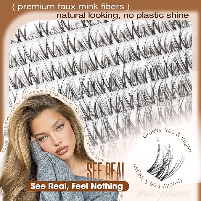 Spider Lash Clusters Natural Wispy Eyelash Extensions 8-16MM Cluster Lash Individuals with CC Curl & Flexible Clear Band Effortless Application Clusters Seamless Blend Eyelashes Inspired by Kim K