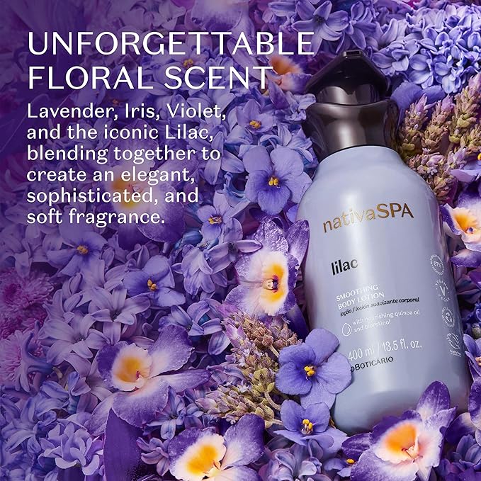 Nativa SPA by O Boticário, Lilac Smoothing Body Lotion with Nourishing Quinoa Oil + BioRetinol, Fragranced Skin Moisturizer, 13.5 Ounce