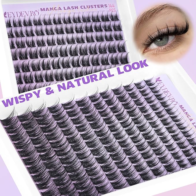 EYDEVRO Wispy Lash Clusters Natural Manga Eyelash Clusters 10-16mm Fairy Cluster Eyelash Extensions CD Curl Cluster Lashes Soft Thin Band Individual Lashes DIY Lash Extensions at Home