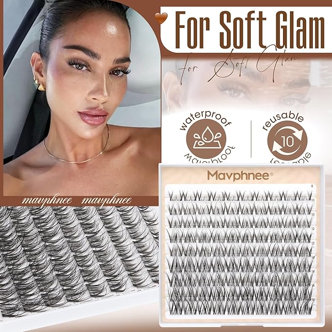 Spider Lash Clusters Natural Wispy Eyelash Extensions 8-16MM Cluster Lash Individuals with CC Curl & Flexible Clear Band Effortless Application Clusters Seamless Blend Eyelashes Inspired by Kim K