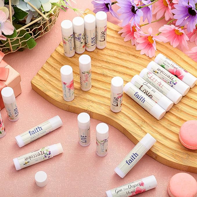 50 Pcs Christian Lip Balm Bulk Bible Verses Lip Balm Scripture Christian Gifts for Women Faith Religious Church Party Favor Inspirational Gift for Mother Teacher Nurse Employee Coworker (Wildflower)