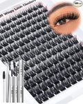 Goddvenus D Curl Fluffy Lash Clusters Kit – 144 PCS Thick Eyelashes Clusters, 10-18mm Wispy Lashes Clusters Natural Look, Waterproof Cluster Eyelash Extensions Kit for DIY False Eyelashes at Home