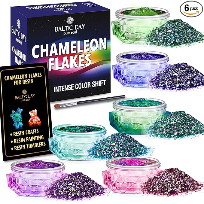 BALTIC DAY - 6 Chameleon Flakes - Chameleon Flakes for Resin - Color Shift Mica Pigment Powder for Epoxy Resin - Chrome Flakes for Tumblers, Molds, Nail Art, Eyeshadow, Makeup – Nr2