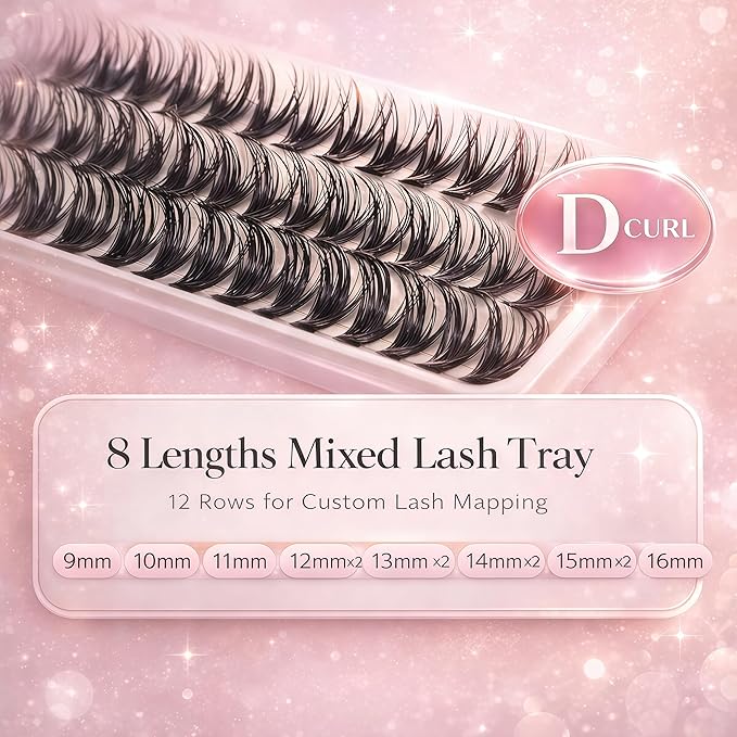 Manga Lash Clusters, 640 Pcs Eyelash Clusters Individual Lash Extension Kit D Curl Fluffy Wispy False Eyelashes Extensions Thin Band (50D+60D)