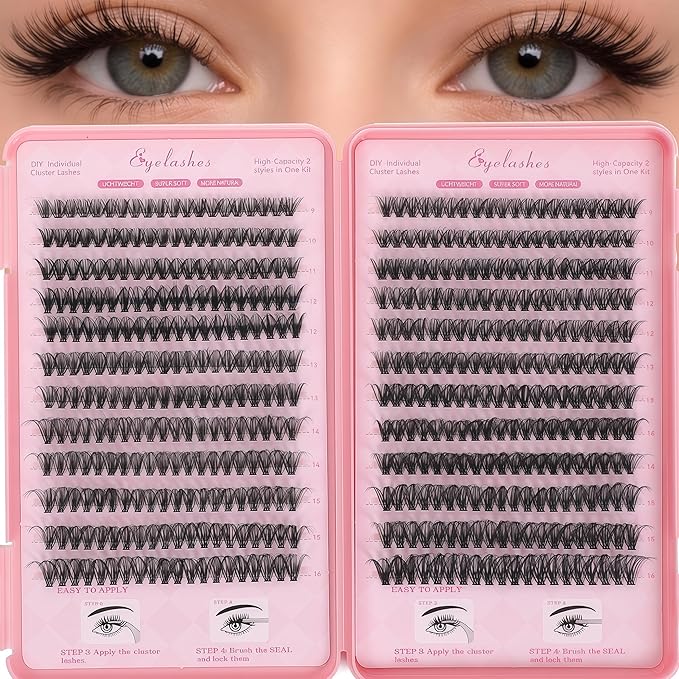 Manga Lash Clusters, 640 Pcs Eyelash Clusters Individual Lash Extension Kit D Curl Fluffy Wispy False Eyelashes Extensions Thin Band (40D+50D)