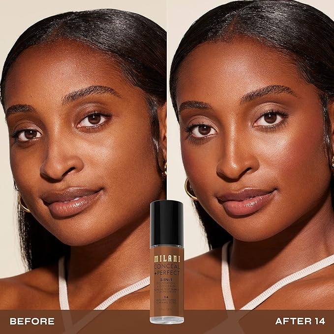 Milani Conceal + Perfect 2-in-1 Foundation + Concealer for a Flawless Complexion, Under Eye Corrector, Cover Redness and Imperfections, Waterproof and Sweatproof - 14-Golden Toffee