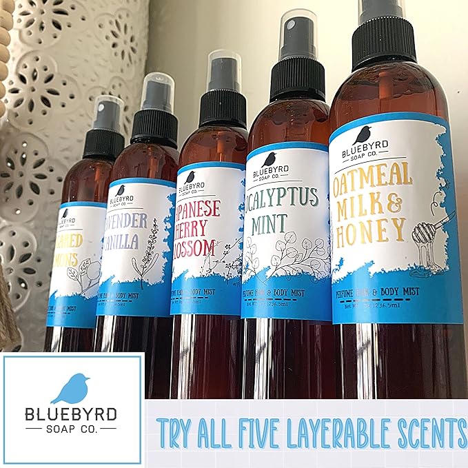 Bluebyrd Soap Co. Eucalyptus Mint Fragrance Hair Perfume and Body Mist | Weightless Relaxing Scented Hair Mist | Alcohol Free - No Parabens, Sulfates, Silicones (Mint)