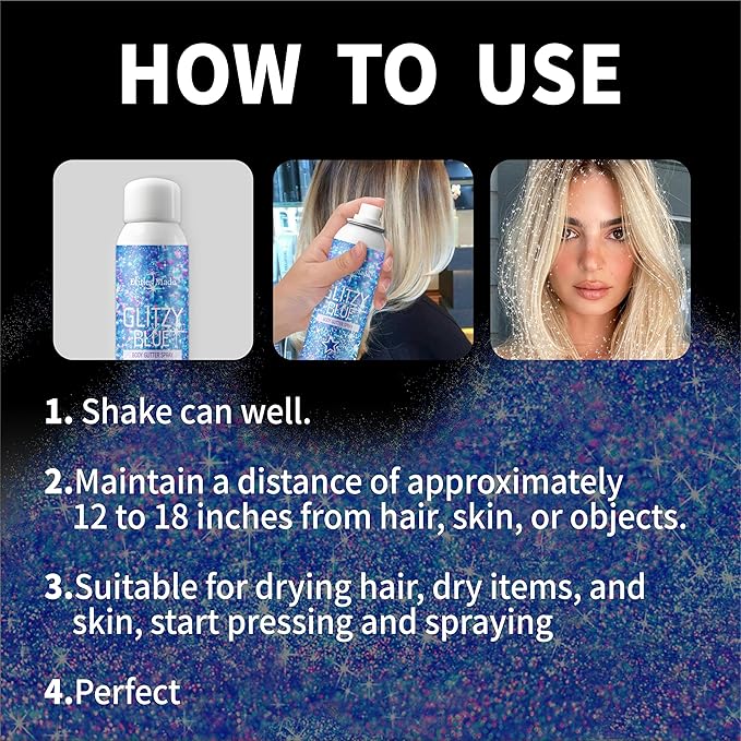 Hair Glitter Body Glitter Spray, 150ML Glitter Hairspray Holographic Blue Glitter Spray for Hair and Body, Hair Glitter for Kids Women, Body Shimmer Festival Makeup 4.2 Fl Oz