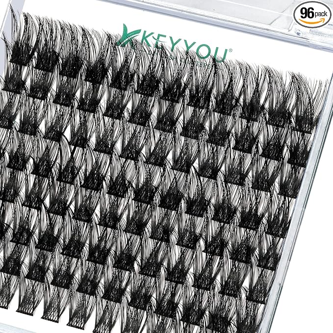 Lash Clusters 96pcs Individual Lashes Y01 C Curl 18mm Cluster Lashes KEYYOU Volume Wispy Lash Extension Soft&Comfortable Easy DIY at Home(Y01,C-18mm)