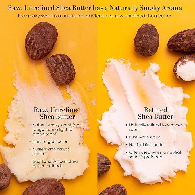 Raw Shea Butter – 100% Pure Unrefined African Shea Butter | Deep Moisturizer for Dry Skin, Hair & Scalp | DIY Body Butter, Lip Balm & Soap Base | Smoky Scent (8 oz Block)