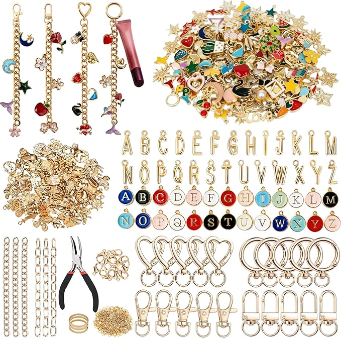ZadaBelly Charms Lip Gloss Keychain Making Kit, 404 Pcs DIY Bag Charm Kit for Craft Supplies