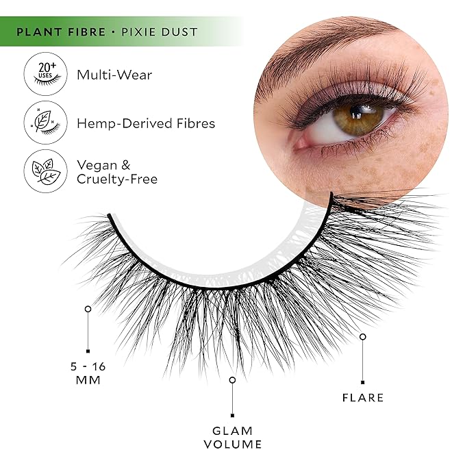 Velour Plant Fibre Eyelashes, Luxurious Hemp Derived False Lashes, Lightweight, Reusable, Handmade Fake Lash Extensions, Wear up to 25 Times, 100% Vegan, Soft and Comfortable, Pixie Dust