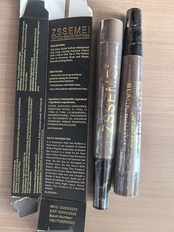 Waterproof Eyebrow Pen for Women - Microblading Tattoo Eye Brow Pencil, Long Lasting All Day, Creates Natural Looking (Black Brown - 2 PCS)