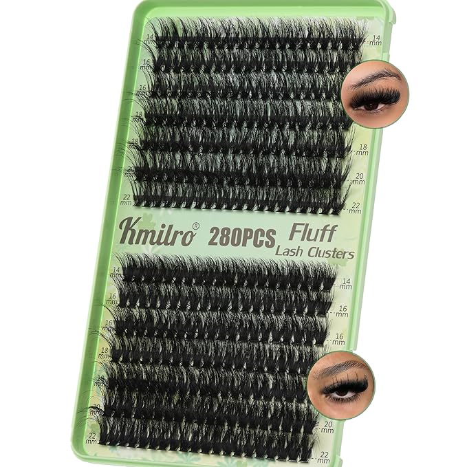 Volume Lash Clusters 160D+180D Flat Eyelash Clusters Thick 14-22mm Cluster Eyelash Extensions 280Pcs Wispy Individual Lashes Soft Waterproof False Eyelashes DIY Lash Extension
