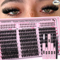 Fluffy Lash Clusters Kit Volume Cluster Eyelash Extensions Kit D Curl Waterproof Eyelash Clusters 240pcs Individual Lashes Full Faux Mink Cluster Lashes and 60pcs Bottom Lashes for DIY Lash Extension