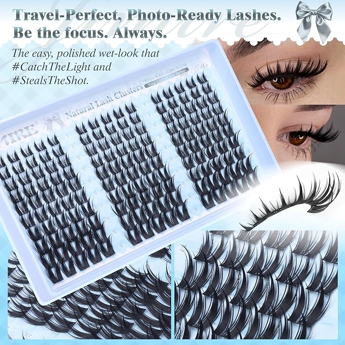 Manga Lash Clusters Wispy Lash Extension Kit 8-16MM Anime Lash Clusters Kit with Bond and Seal Lash Glue Natural Eyelash Clusters Kit 150Pcs C Curl Bunny Cluster Eyelash Extensions by JIMIRE