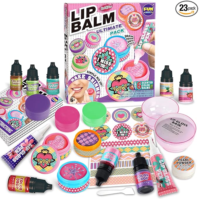 All Natural Lip Balm Kit For Girls, FunKidz Lip Gloss Making Kit For Kids Ages 8-10, 10-12 Girls Gift Makeup Science Lab