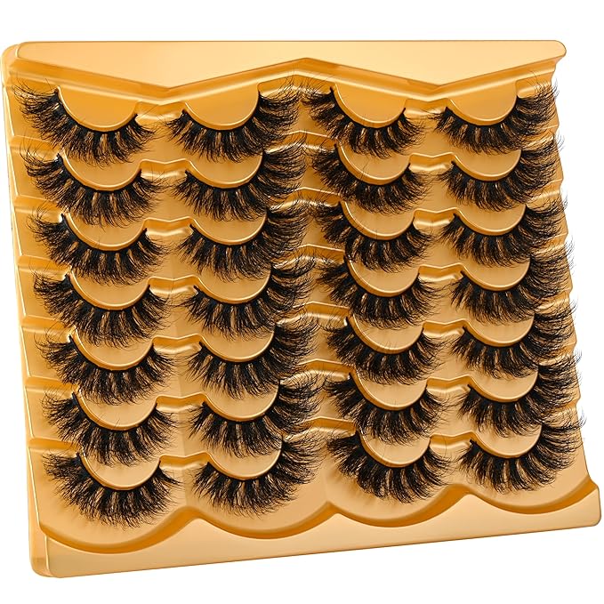 Lashes 20MM False Eyelashes Volume Faux Mink Lashes 14 Pairs Pack Dramatic Fake Eyelashes Wispy Cat-Eye Look Waterproof Strip Lashes That Look Like Extension, by TIMELABS